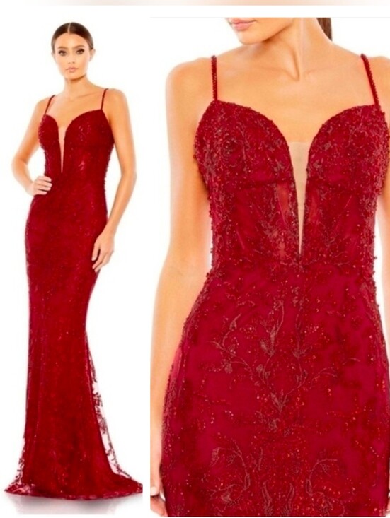 Mac Duggal Dresses & Skirts - Mac Duggal 20330 Red Beaded Formal Dress Embroidered Evening Gown Maxi 12